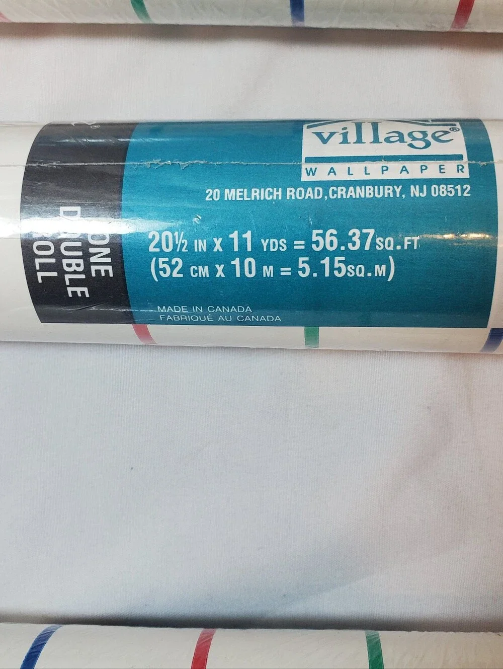 Village Brand Vtg Wallpaper Rolls Colored Stripes, 3 Double Rolls 56.37 Sq Ft Ea